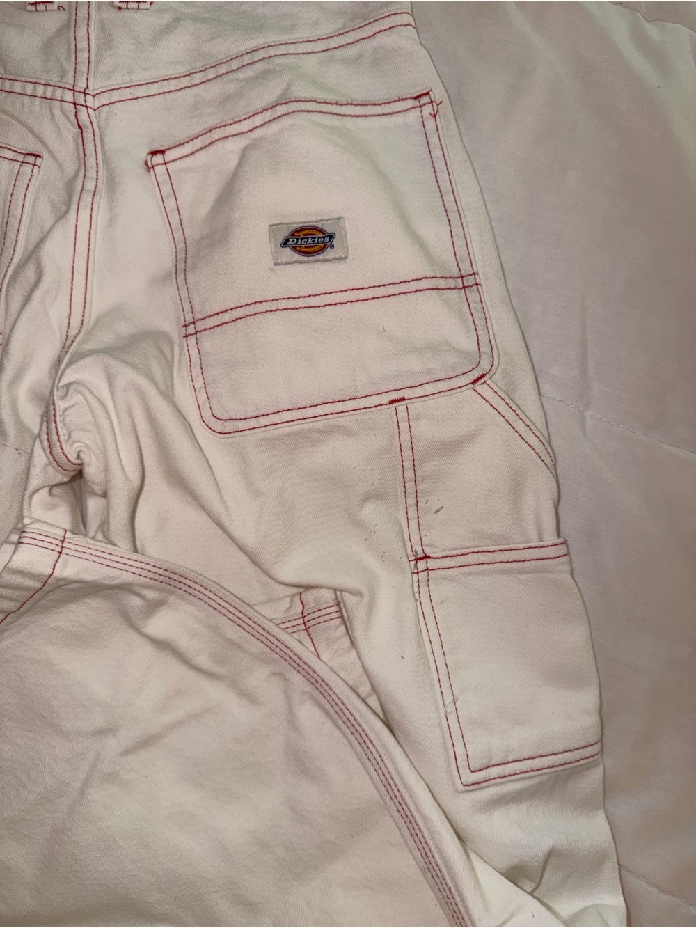 Dickies White Carpenter Pants with Red Topstitching - Picture 3 of 7